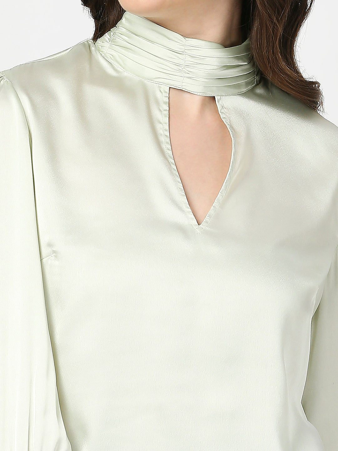 Sky Blue Satin Full Sleeves Top