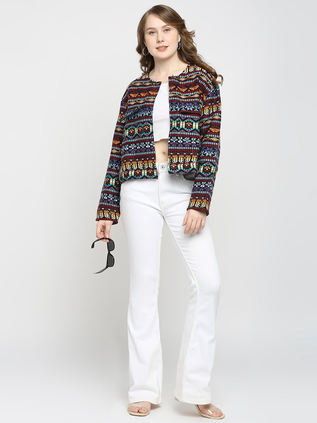 Multicolor Full Sleeve Jacquard Jacket - AaliyaIndia