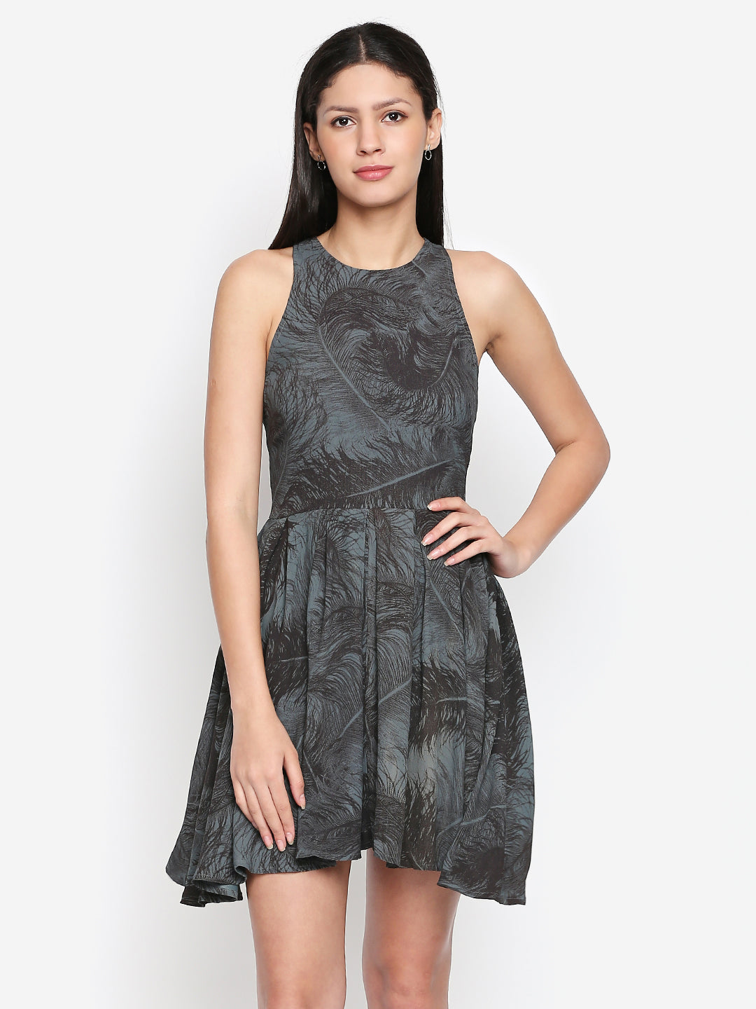 Grey Tropical Crepe Mini Dress