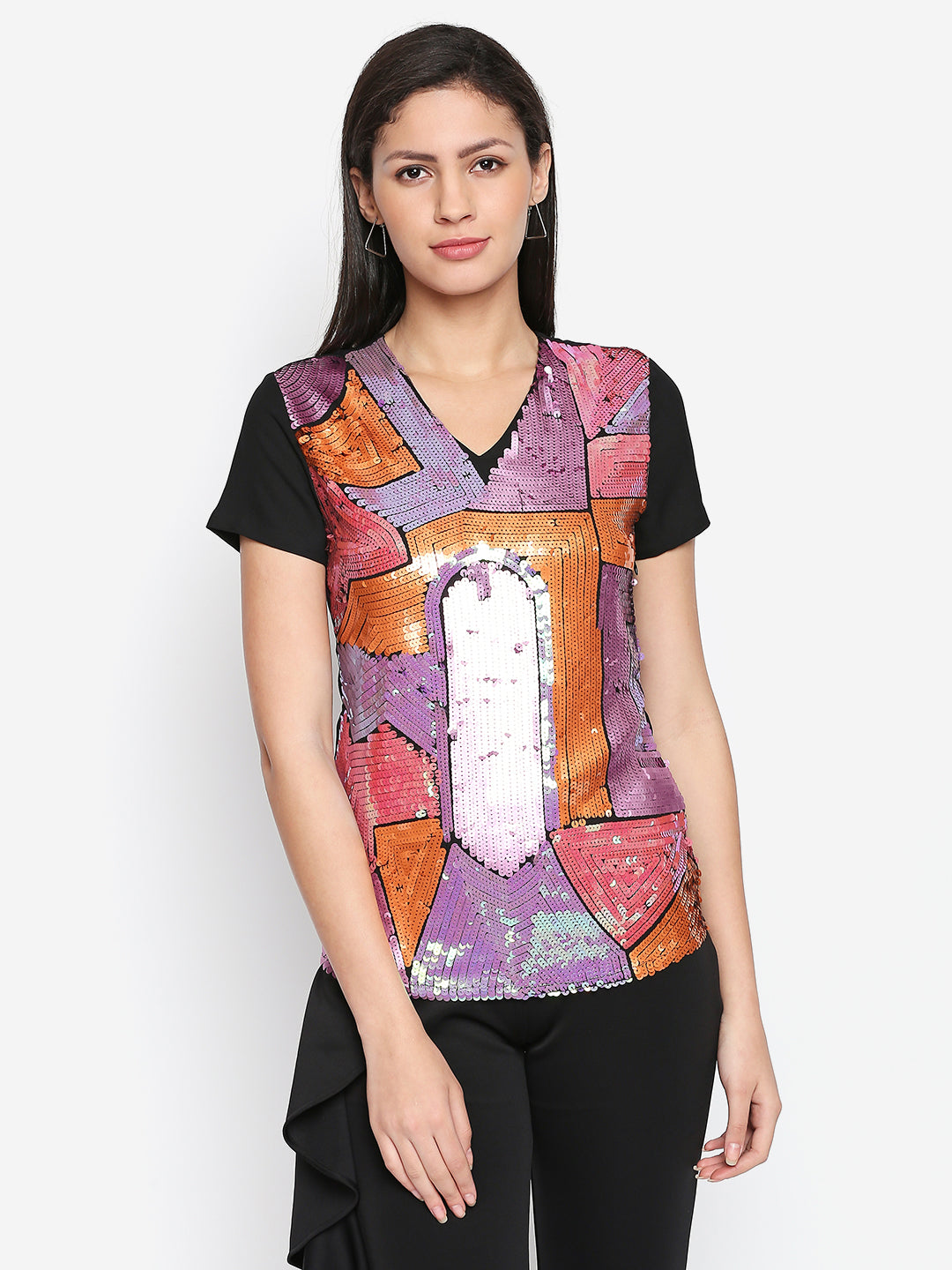 Multicoloured Embellished Georgette Top