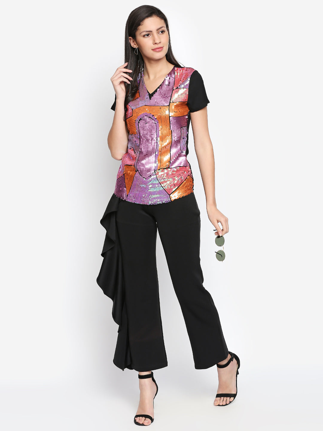 Multicoloured Embellished Georgette Top