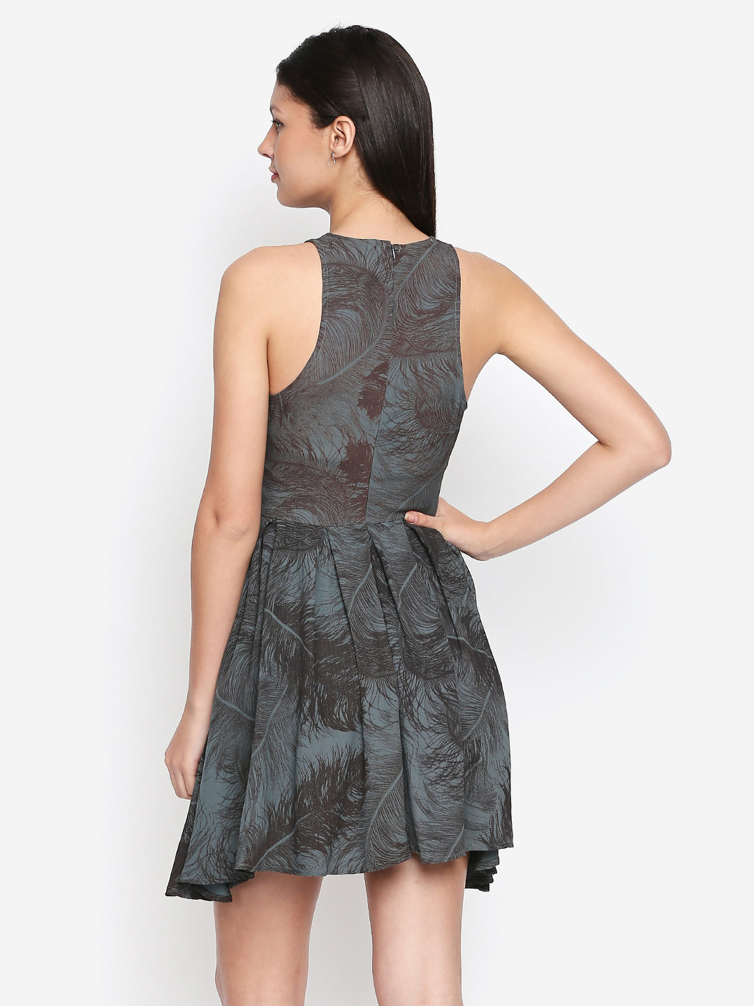 Grey Tropical Crepe Mini Dress