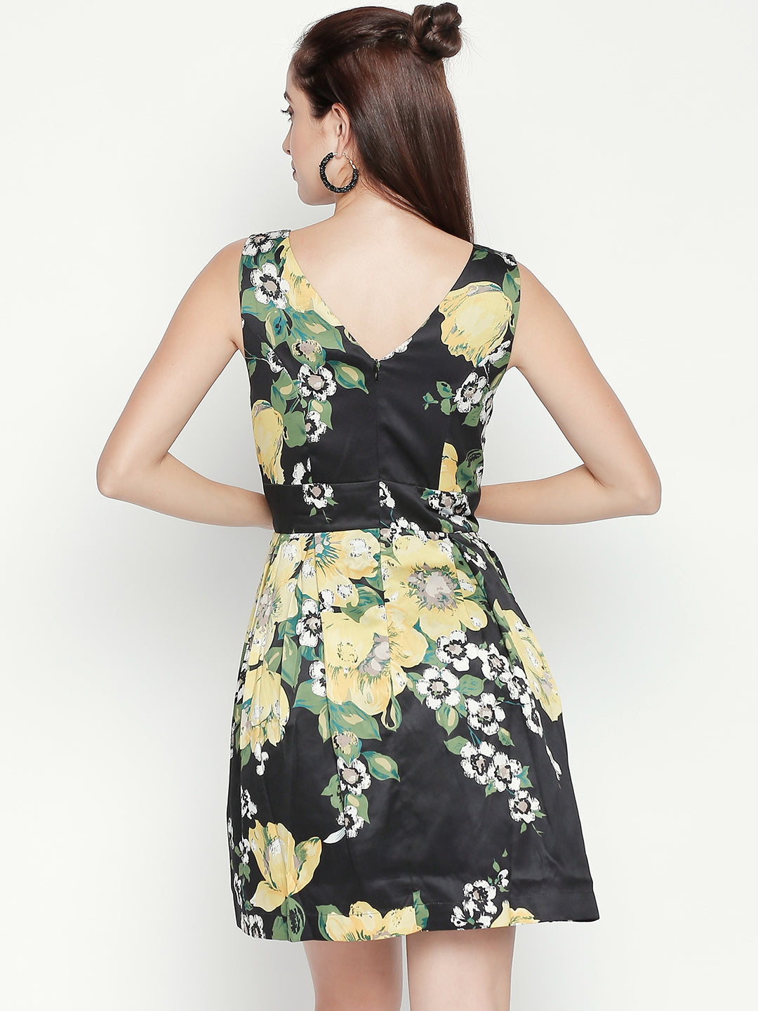 Black Floral Satin Dress