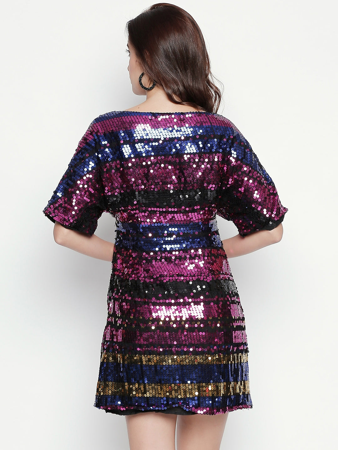 Multicoloured Embellished Mermaid Sequin Georgette Mini Dress