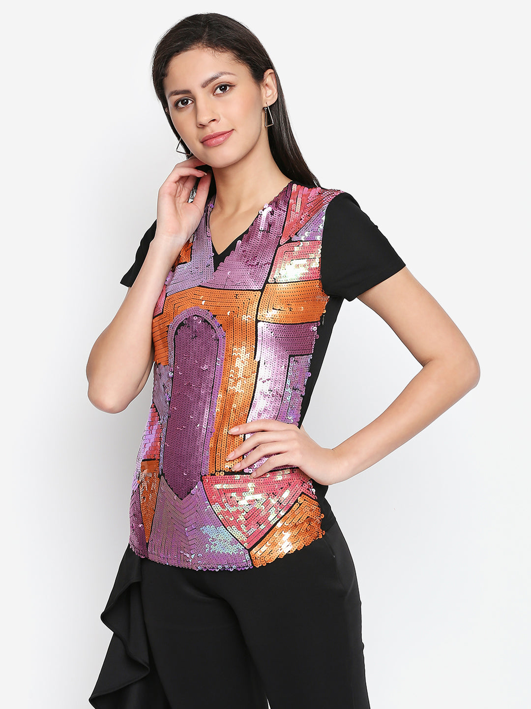 Multicoloured Embellished Georgette Top