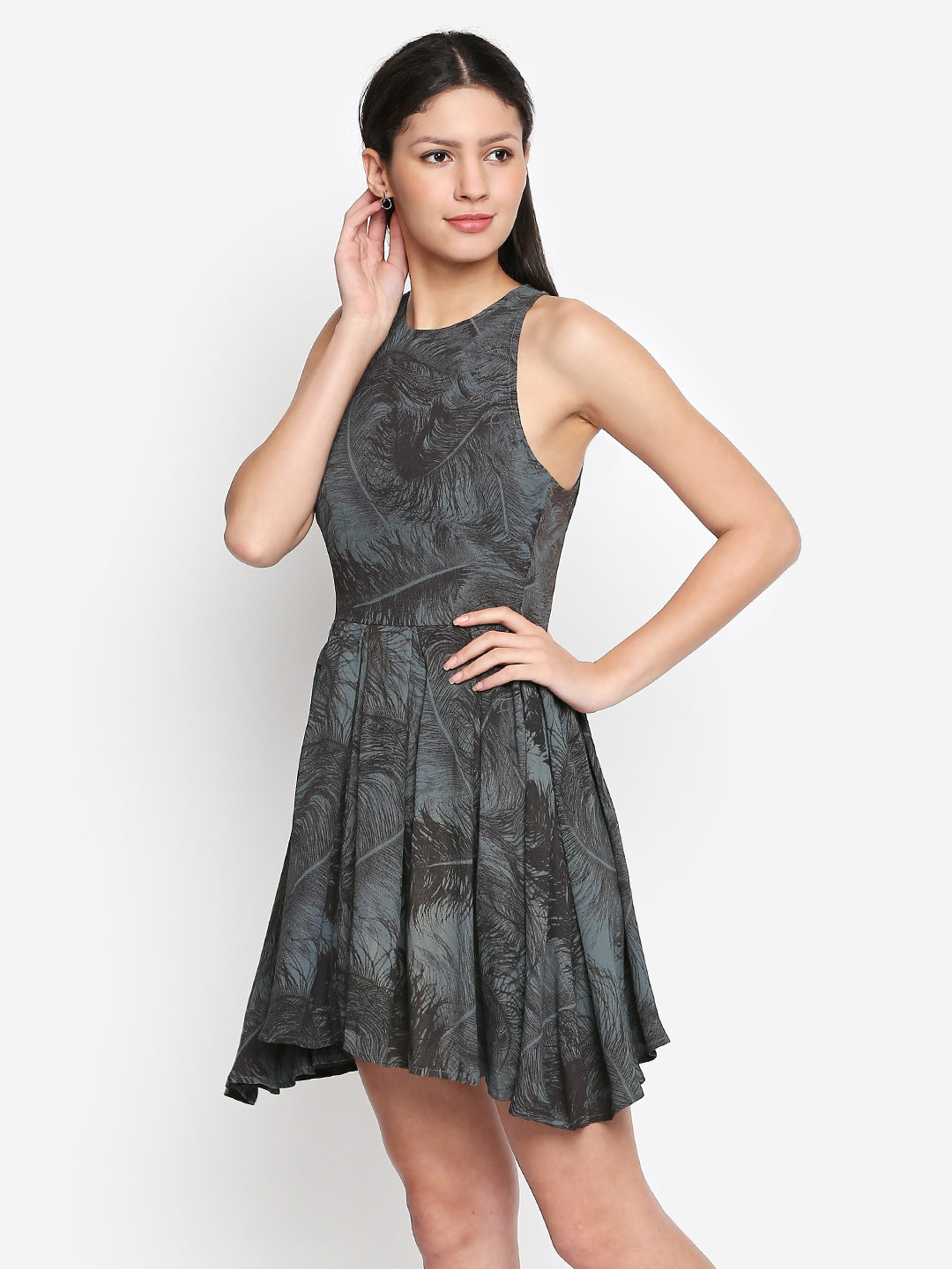 Grey Tropical Crepe Mini Dress