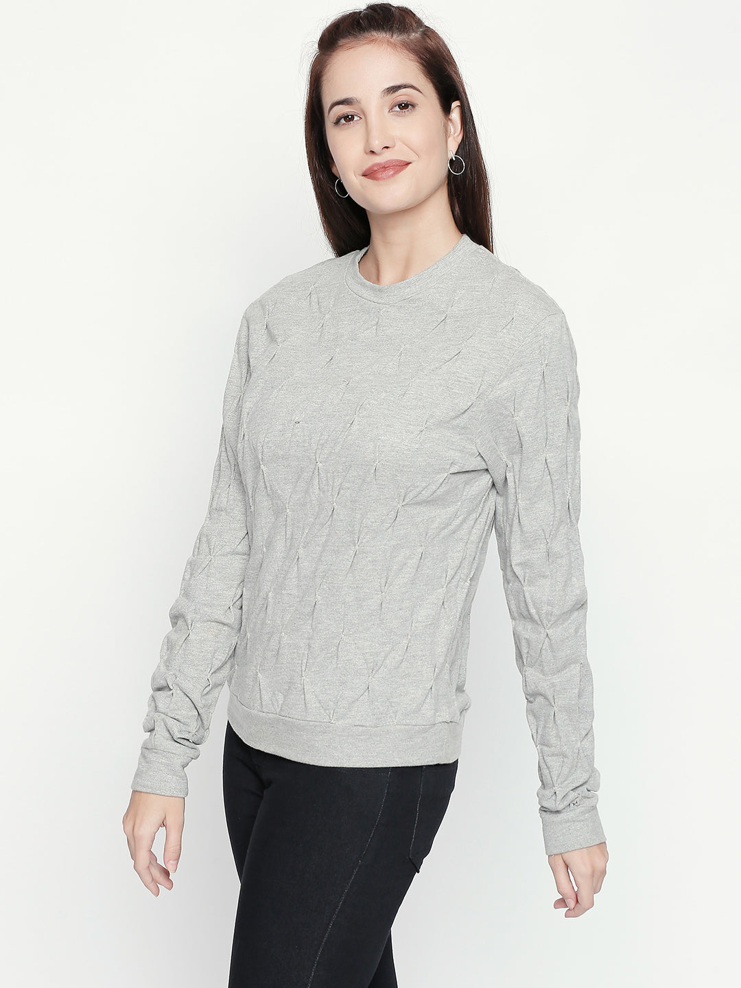 Grey Self-Design Wool Top