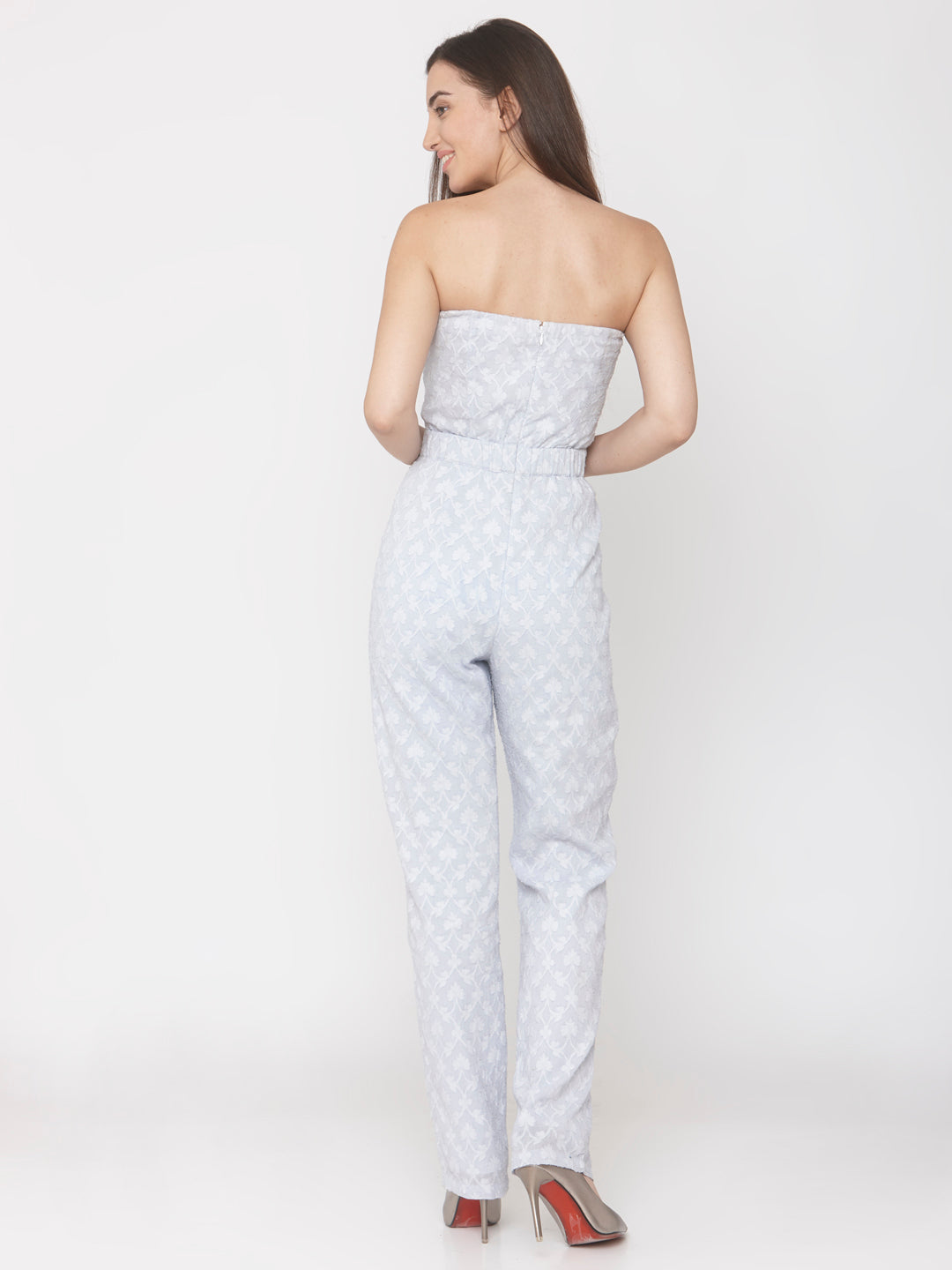 Lilac Cotton Jacquard Embellished Jumpsuit