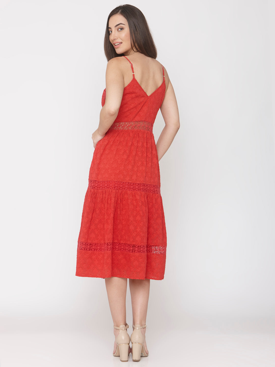 Red Lace Midi Dress