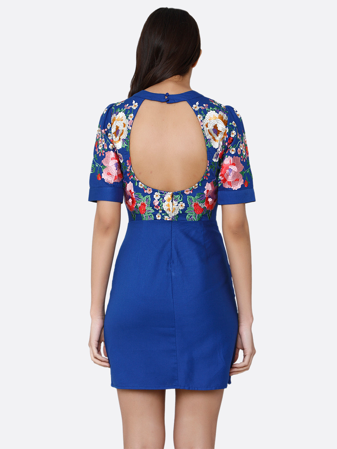 Blue & Red Floral Sheath Cotton Dress