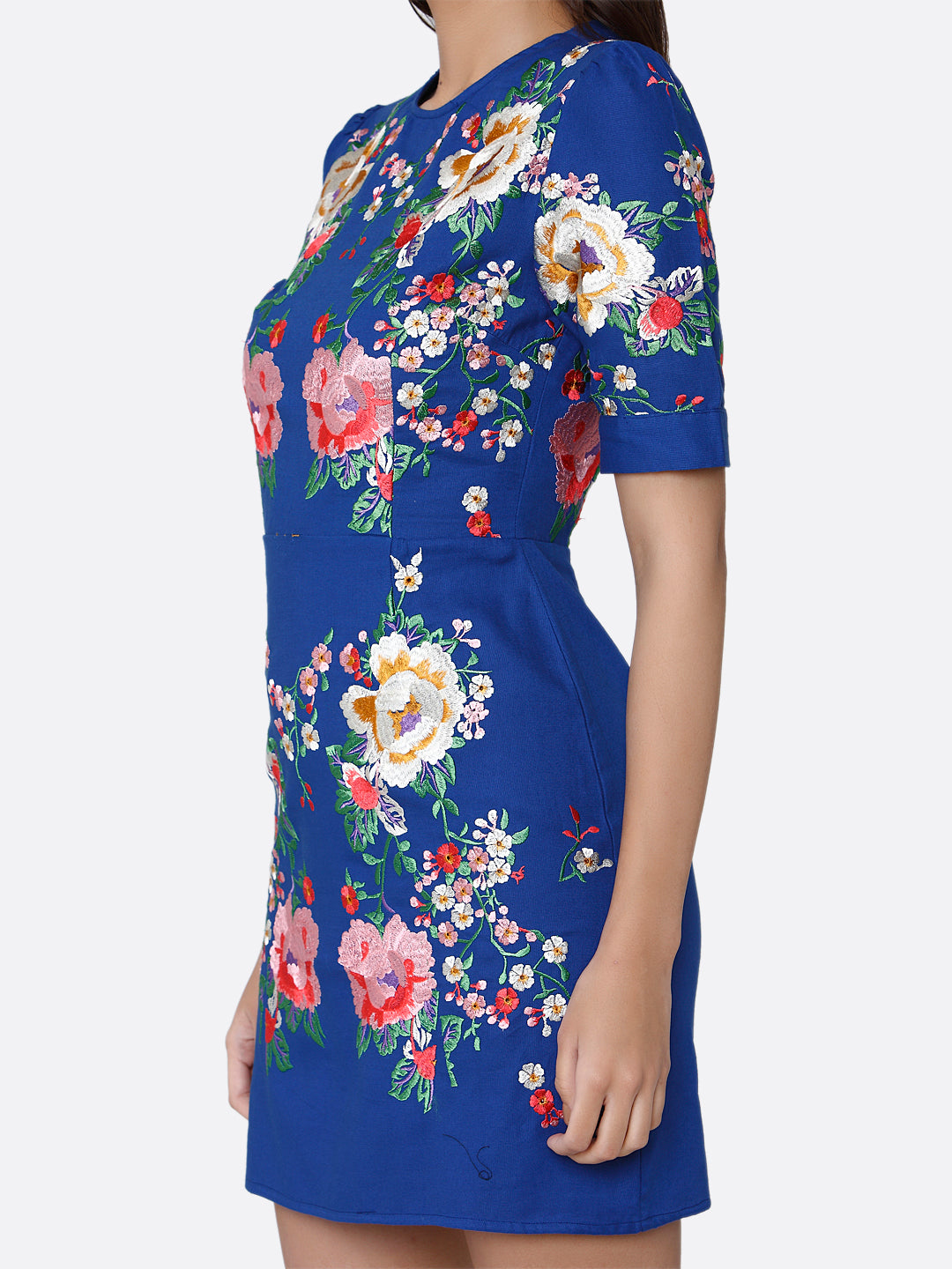 Blue & Red Floral Sheath Cotton Dress