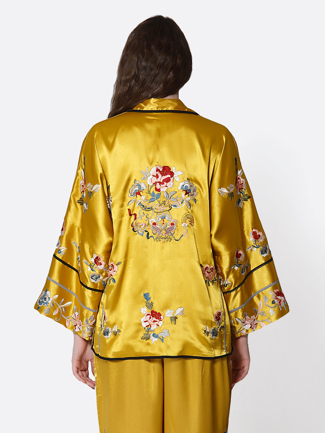 Yellow Thread Embroidered Kimono Co-Ord Set