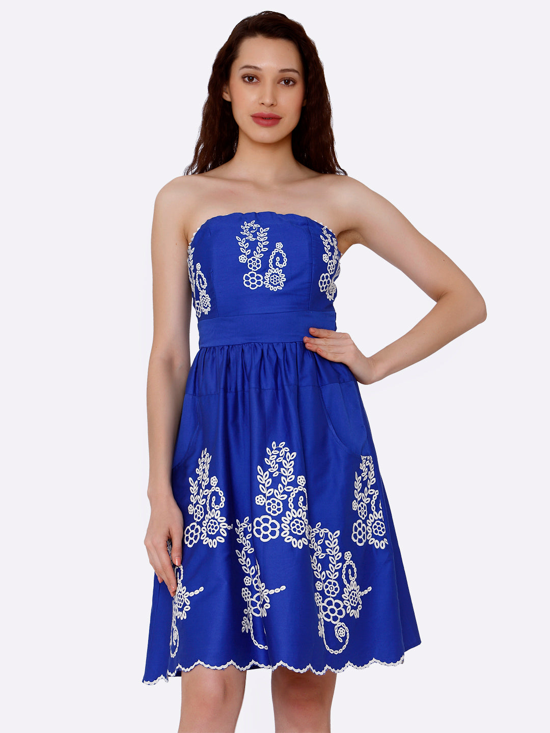 Blue Floral Embroidered Dress