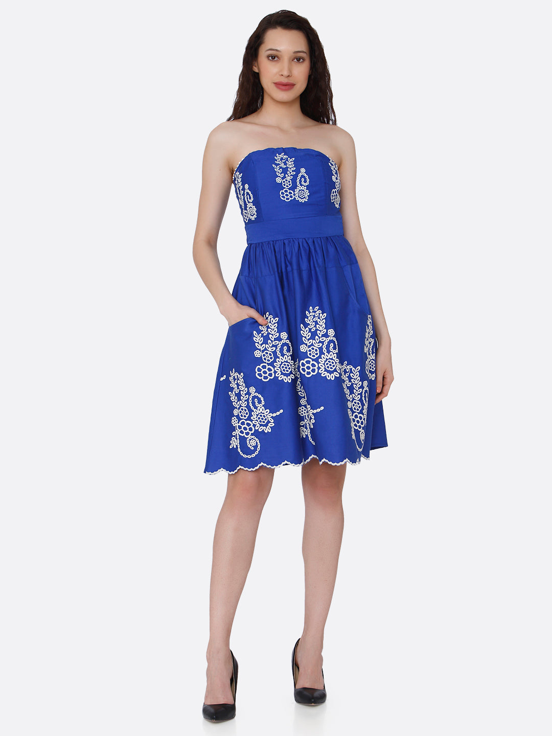 Blue Floral Embroidered Dress