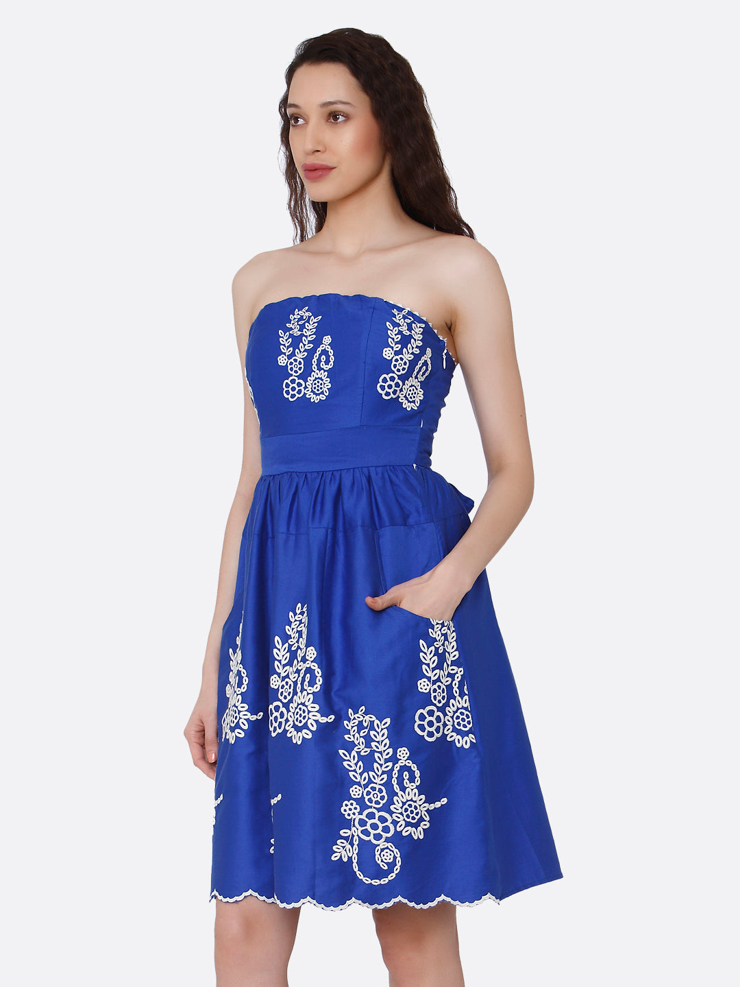 Blue Floral Embroidered Dress