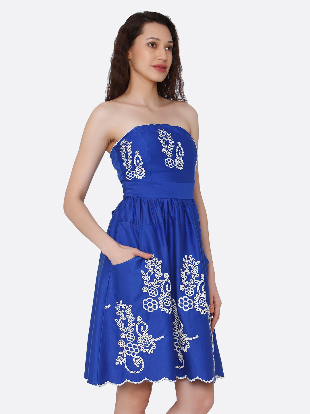 Blue Floral Embroidered Dress