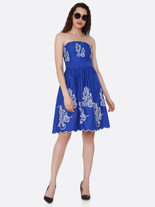 Blue Floral Embroidered Dress