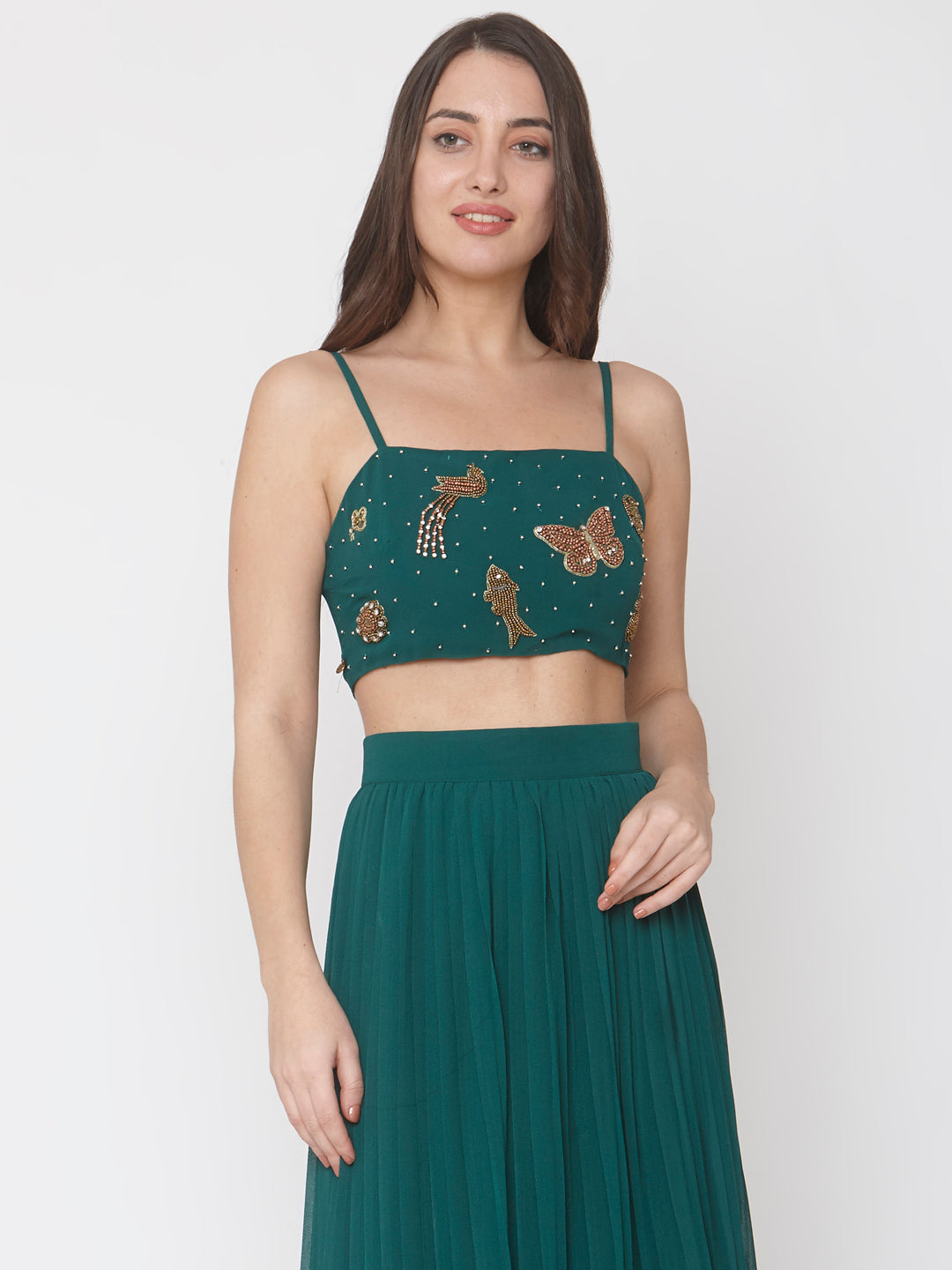 Green Embellished Georgette Bralette Top