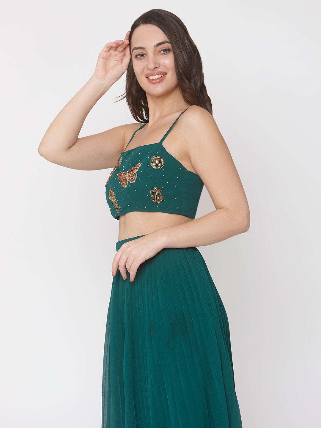 Green Embellished Georgette Bralette Top