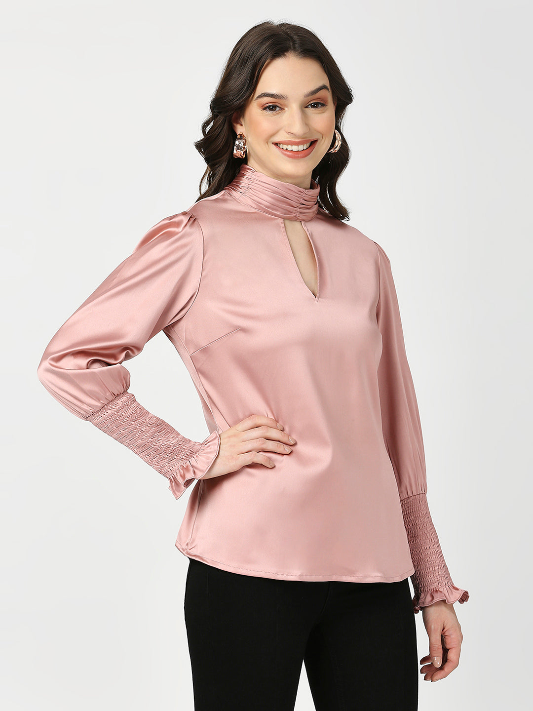 Dusk Pink Satin Full Sleeves Top