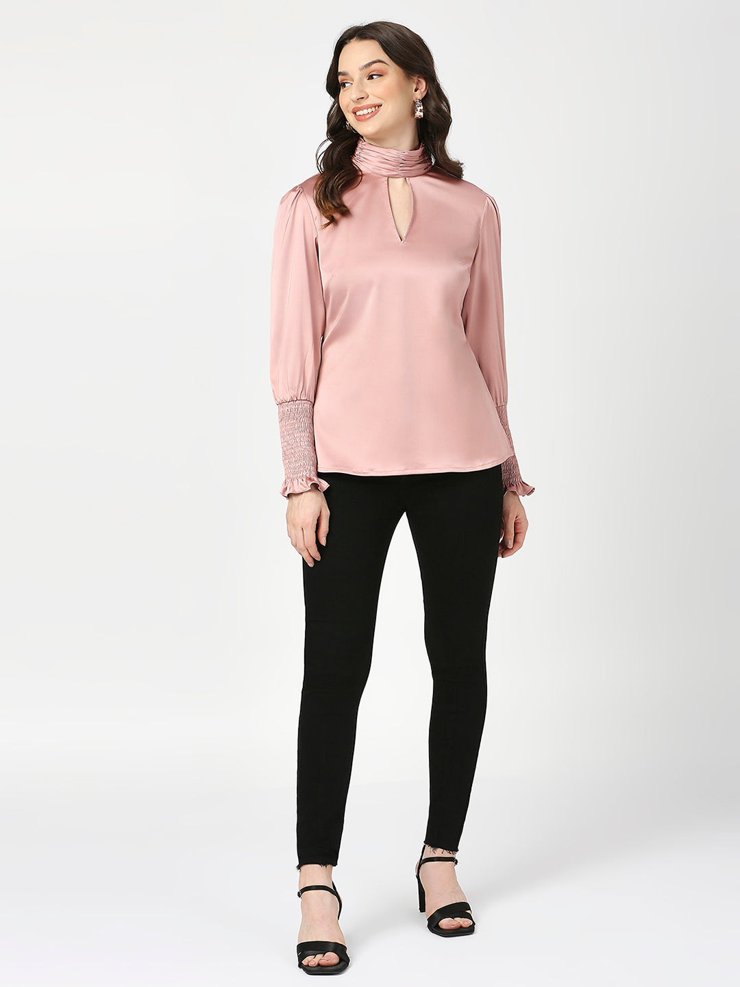 Dusk Pink Satin Full Sleeves Top