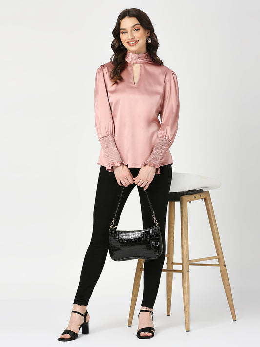 Dusk Pink Satin Full Sleeves Top