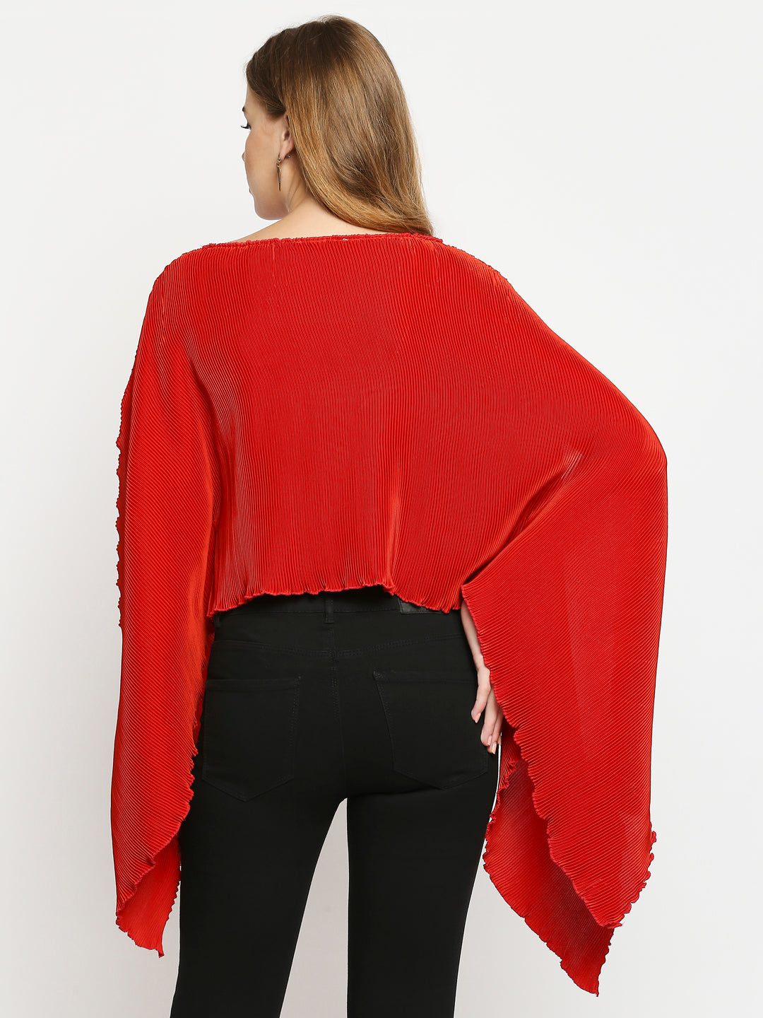 Red Boat Neck Cape Sleeves Top