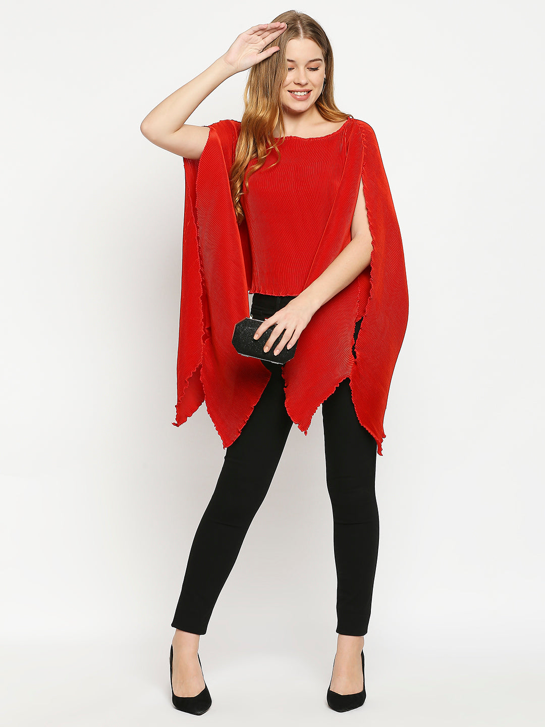 Red Boat Neck Cape Sleeves Top