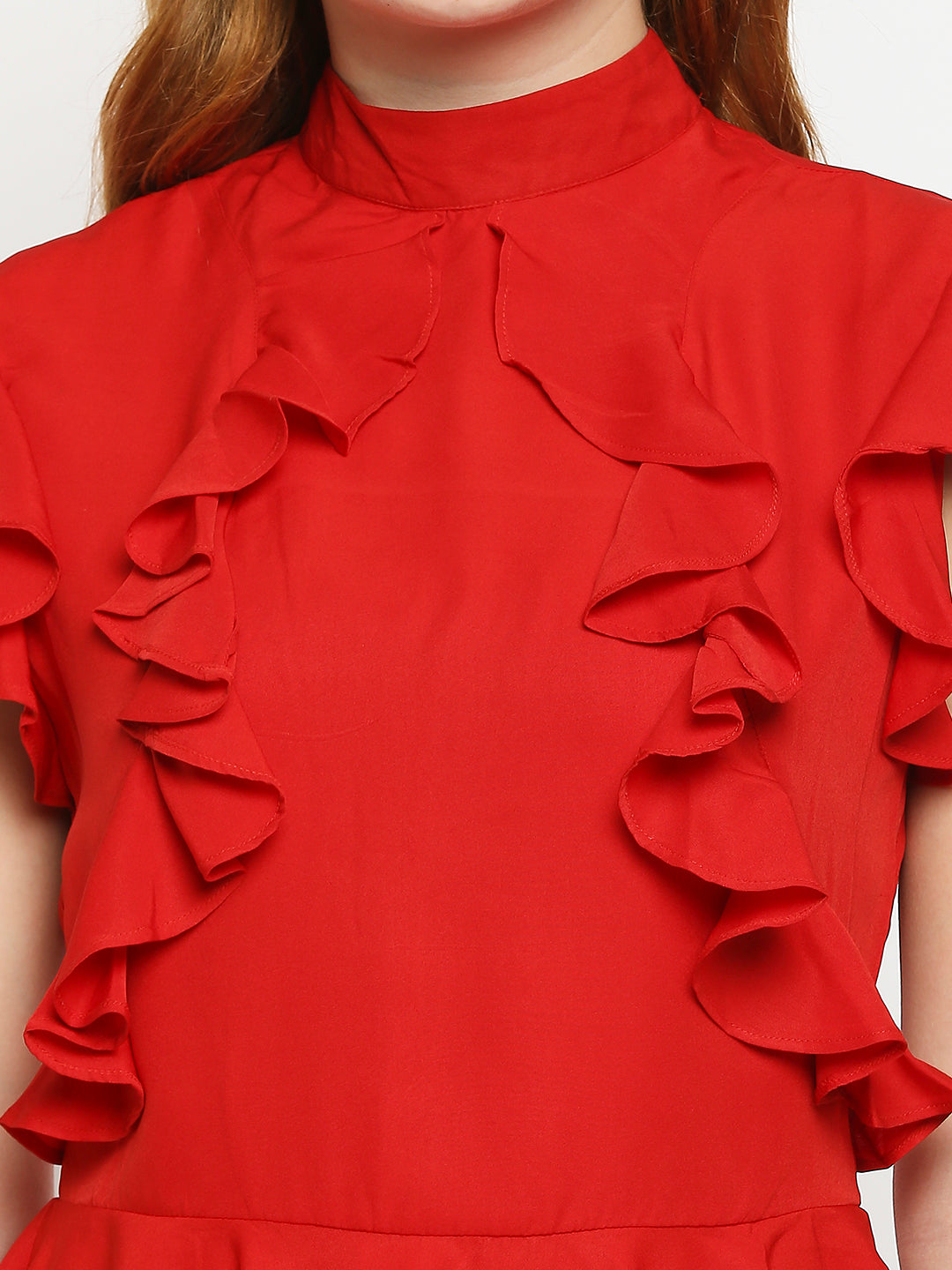 Red Ruffles Crepe Peplum Top