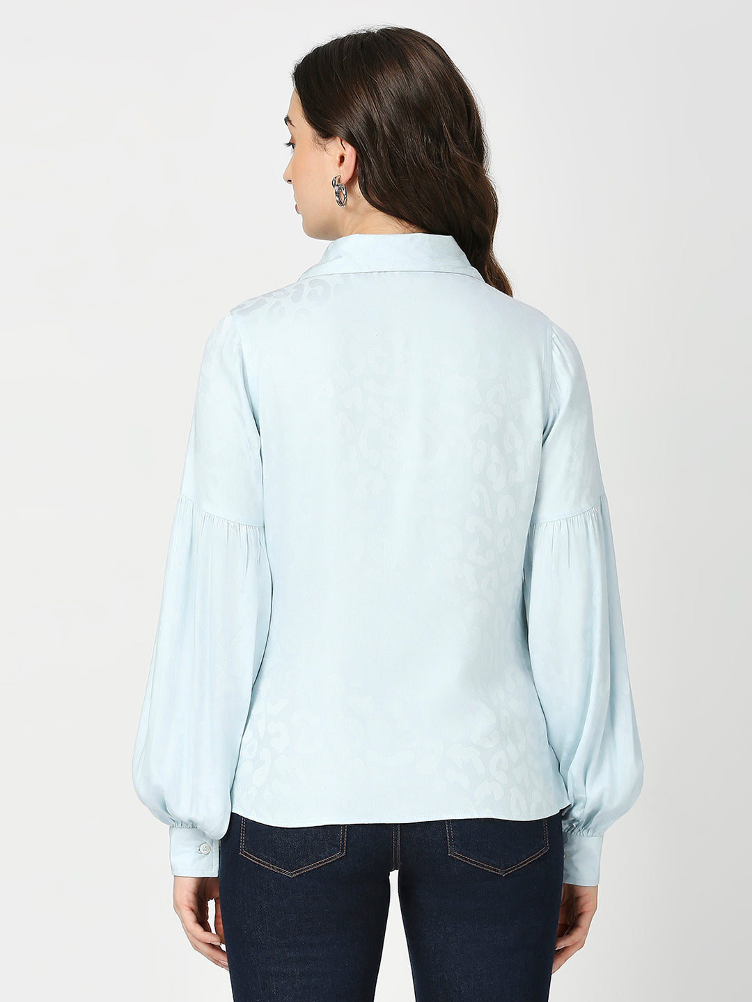 Butterfly Collared Printed Sky Blue Full Sleeves Shirt