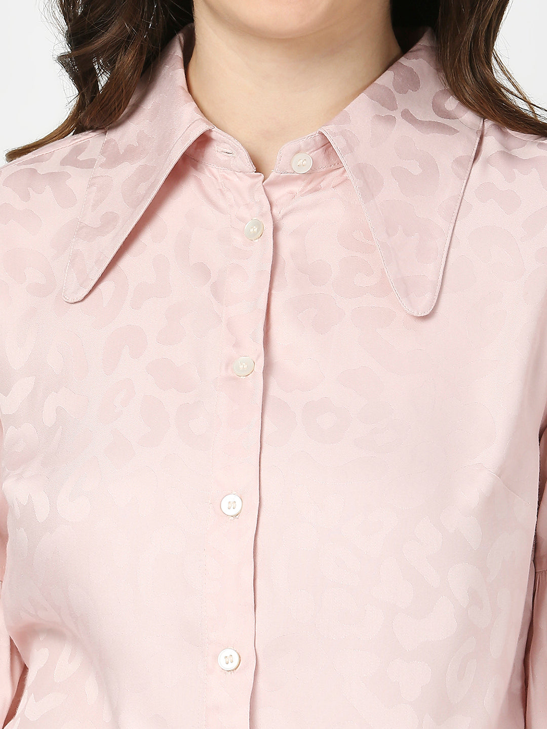 Butterfly Collared Printed Baby Pink Full Sleeves Shirt