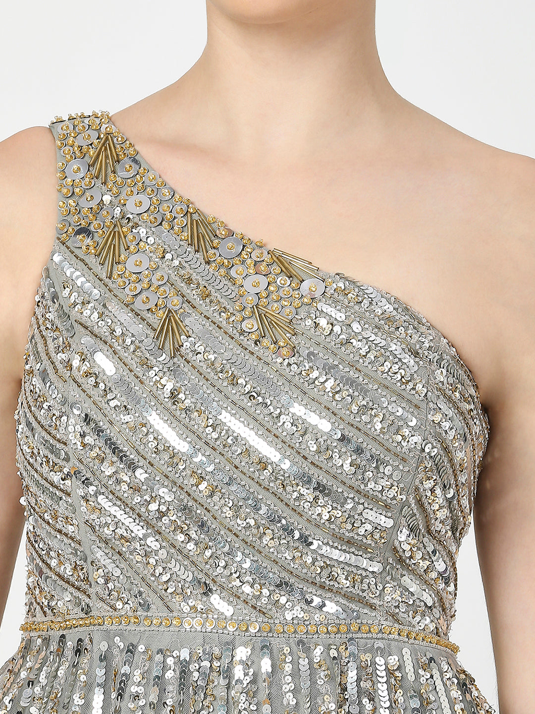 Asymmetrical Neckline Silver Grey Embellished Cocktail Gown AaliyaIndia Asymmetrical Neckline Silver Grey Embellished Cocktail Gown AaliyaIndia