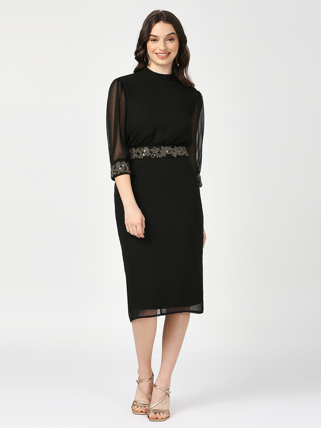 Black Embellished Midi Dress