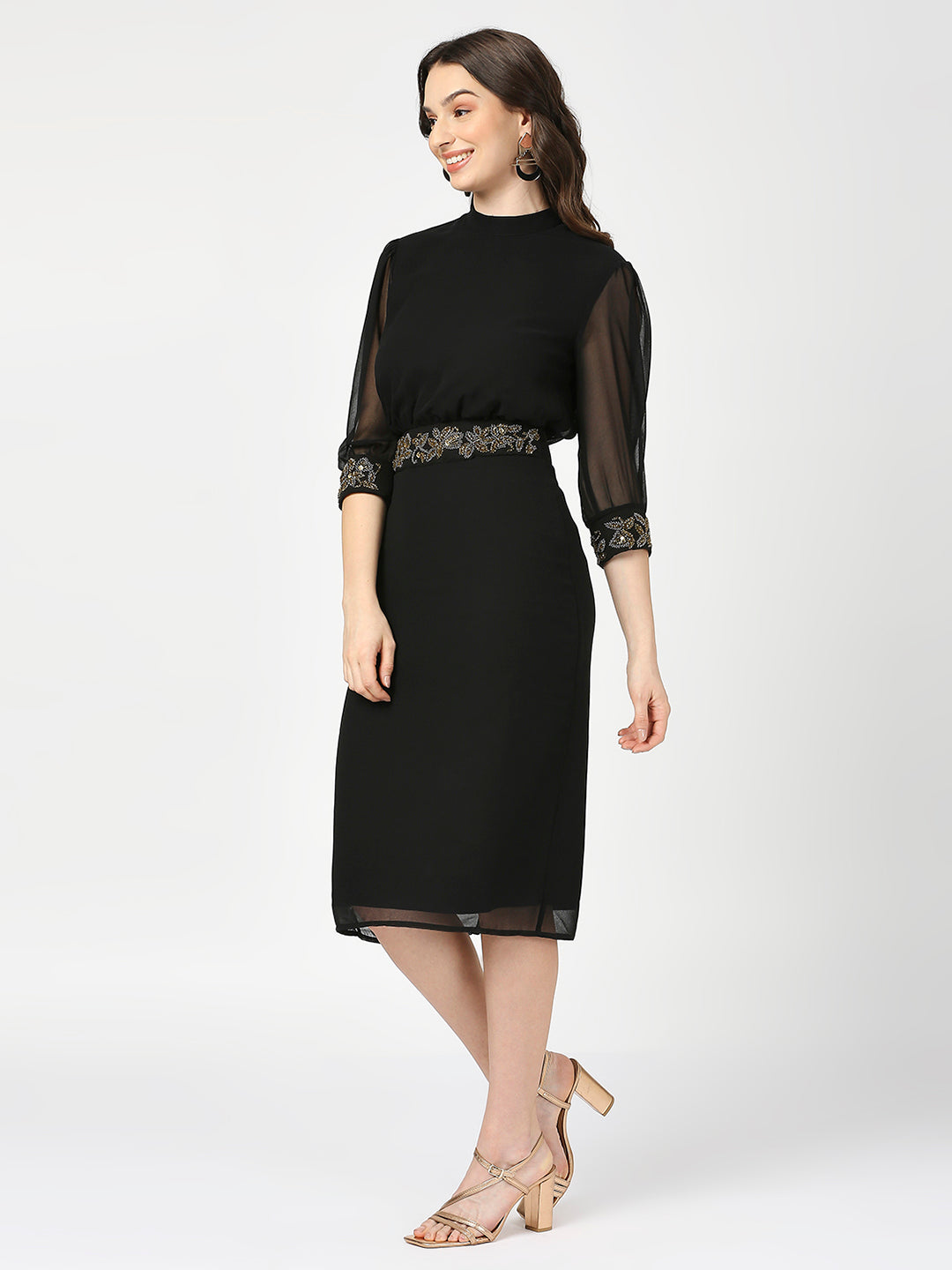 Black Embellished Midi Dress