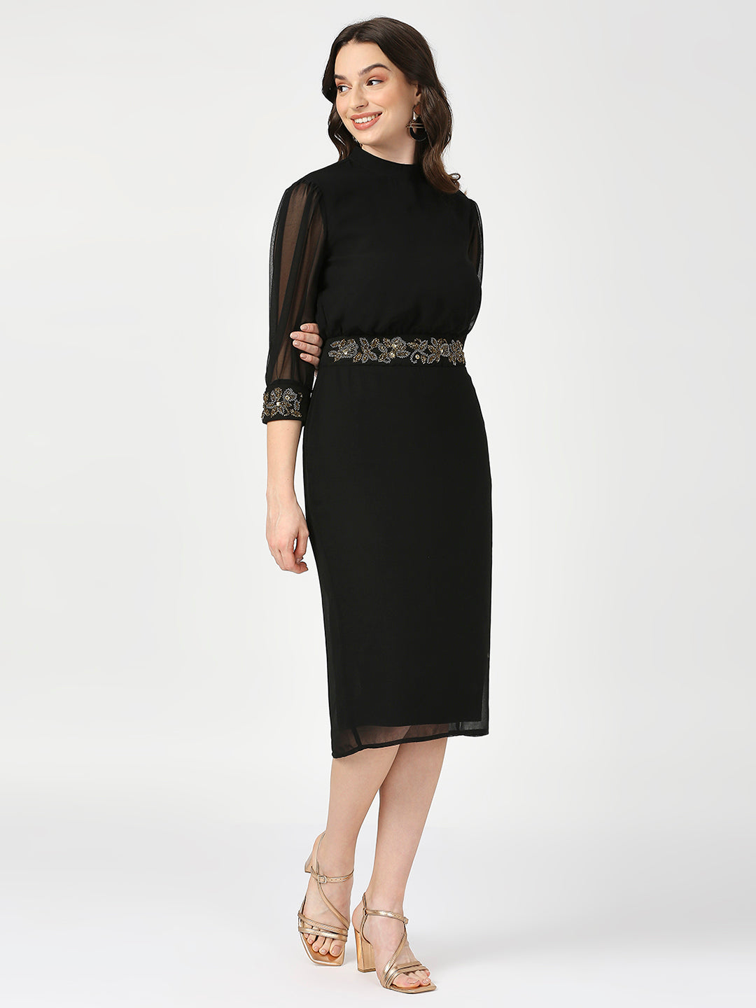 Black Embellished Midi Dress