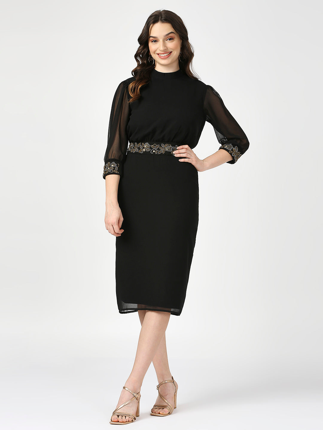 Black Embellished Midi Dress