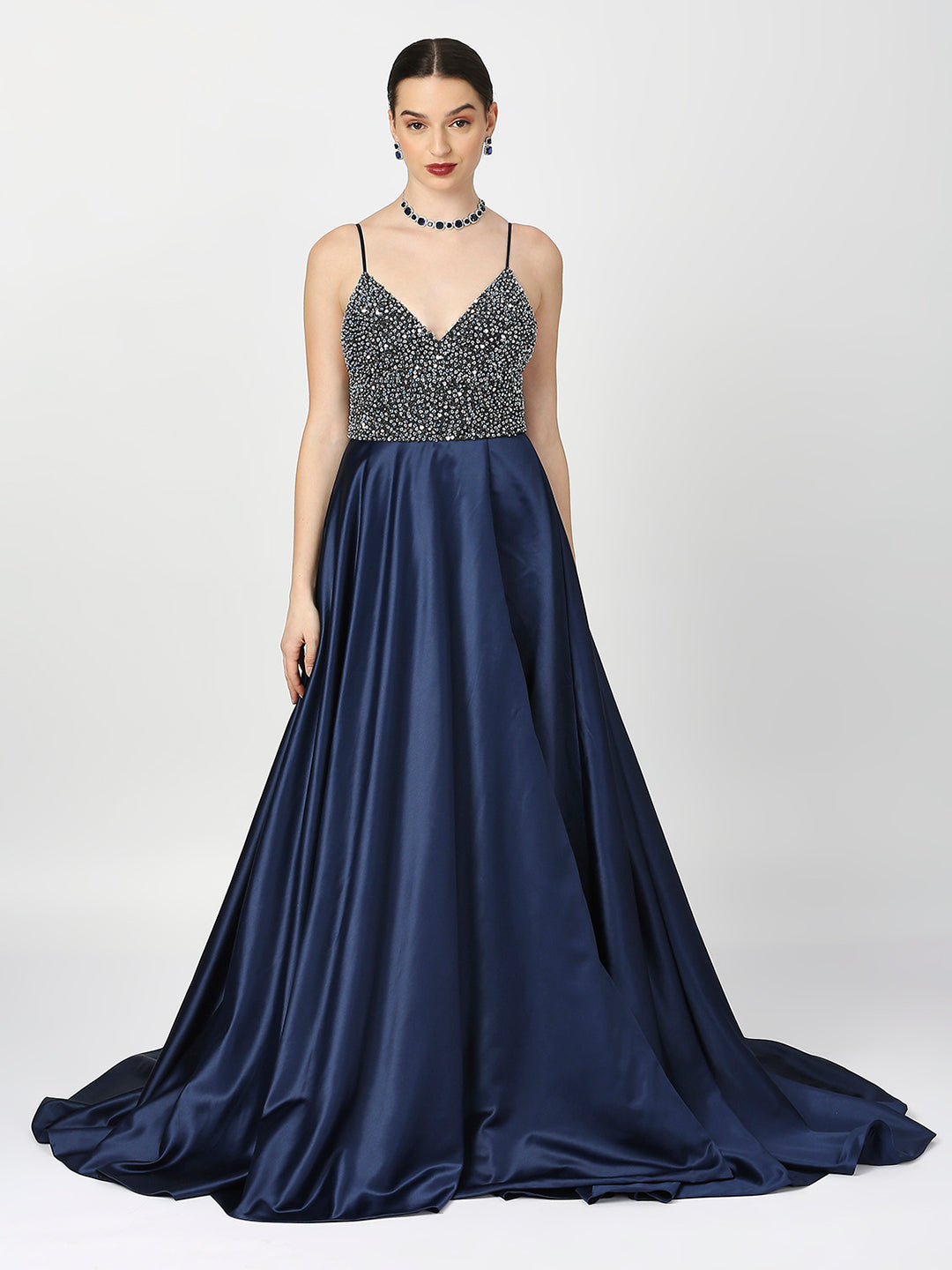 Navy Blue Sequenced Fairy Ball Gown