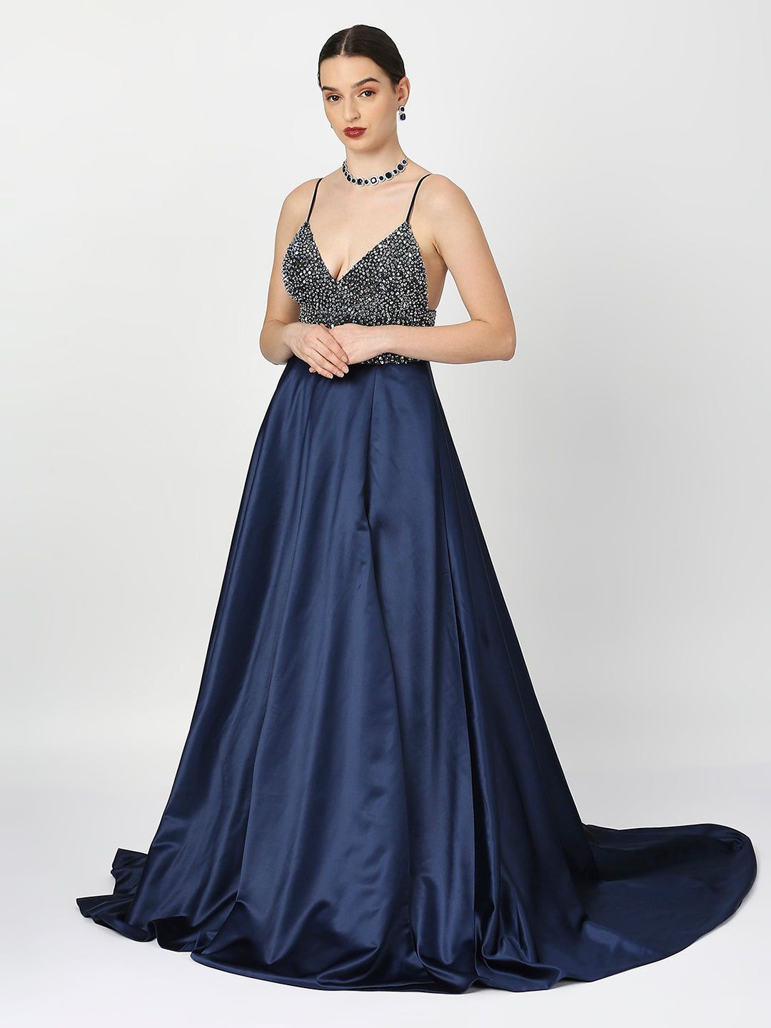 Navy Blue Sequenced Fairy Ball Gown