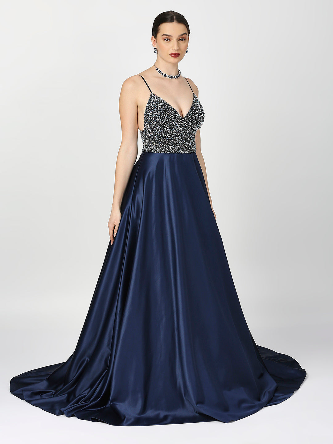 Navy Blue Sequenced Fairy Ball Gown