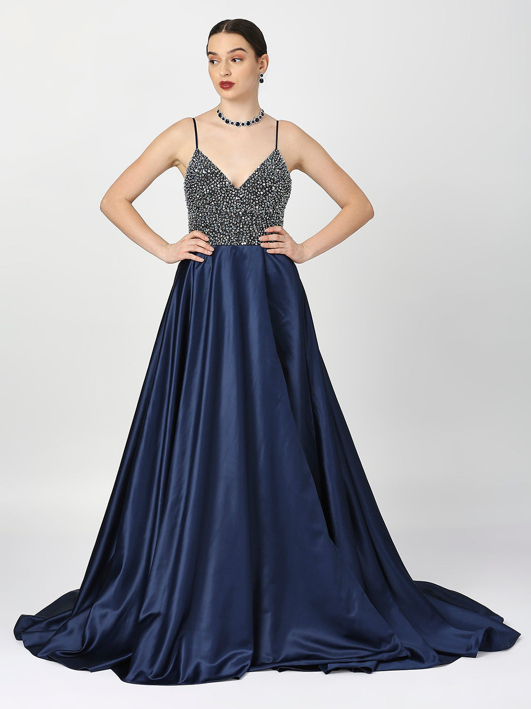 Navy Blue Sequenced Fairy Ball Gown