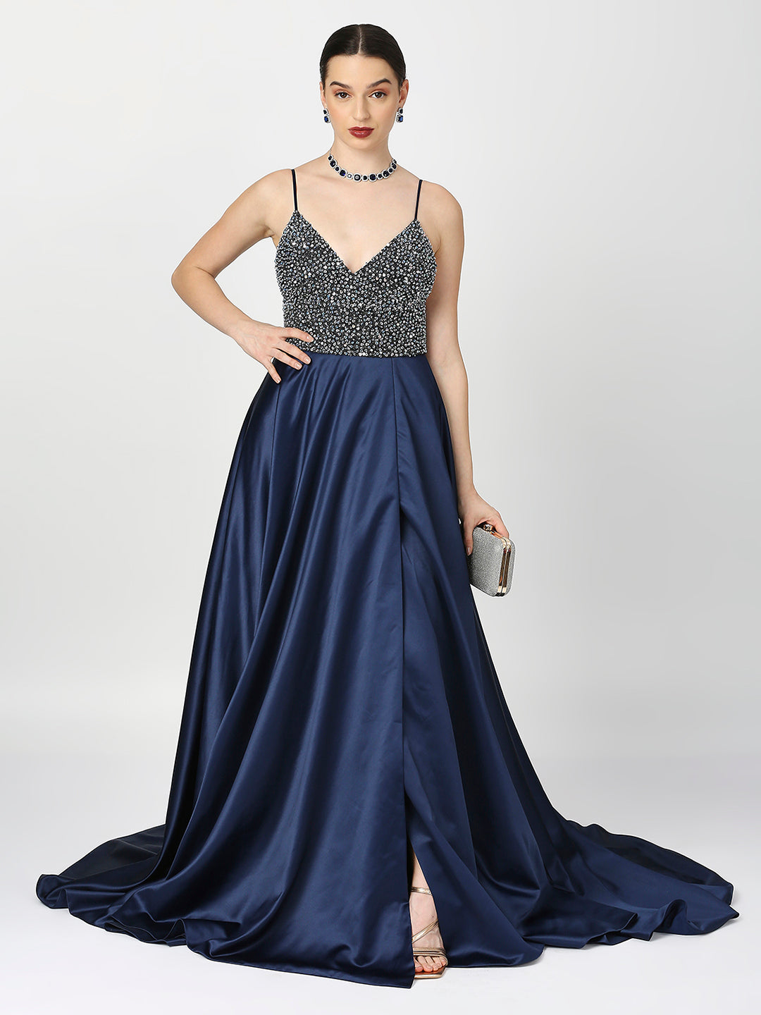 Navy Blue Sequenced Fairy Ball Gown