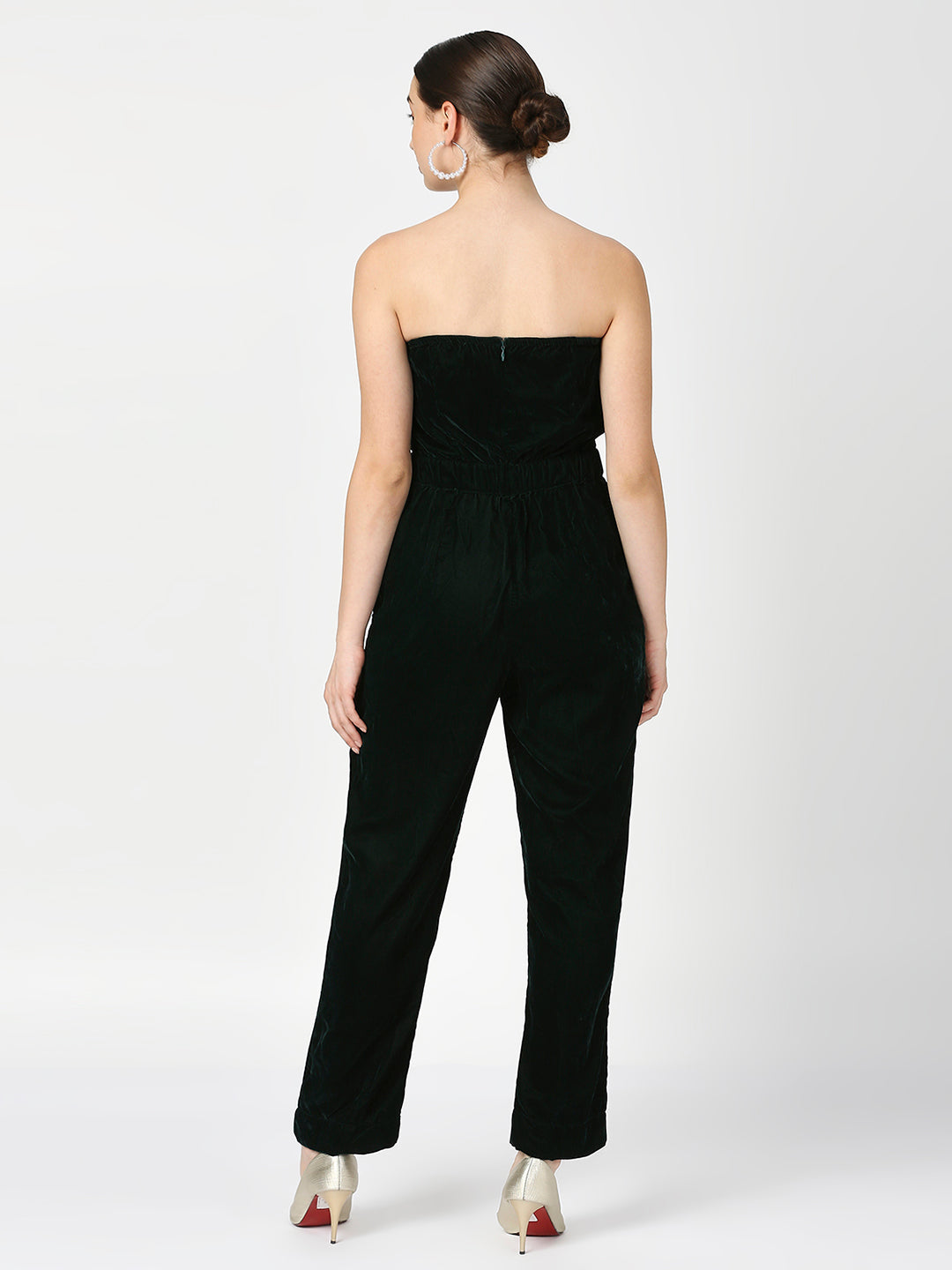 Rich Green Pearl Embellished Tube Jumpsuit