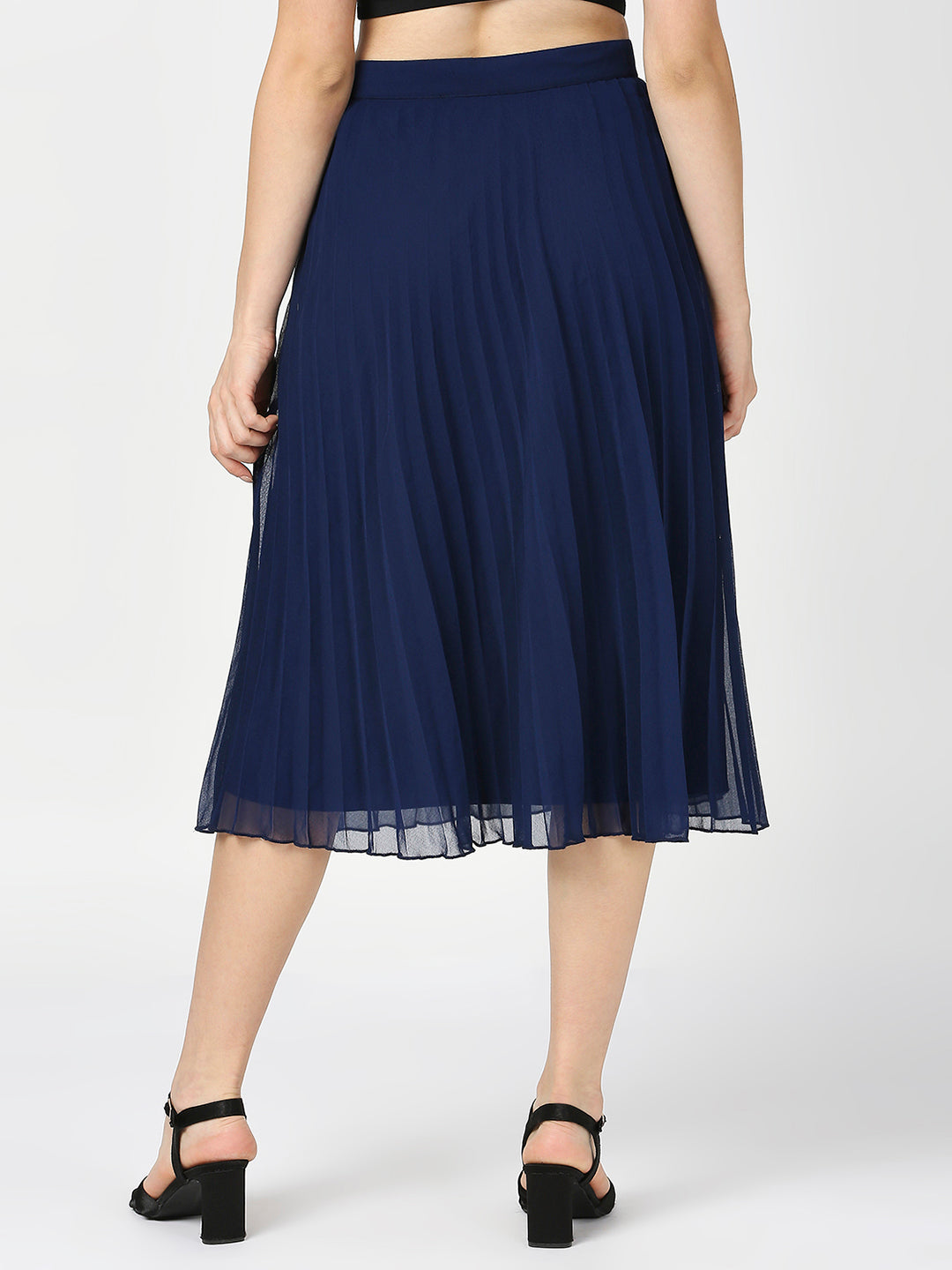 Navy Blue Pleated Midi Skirt