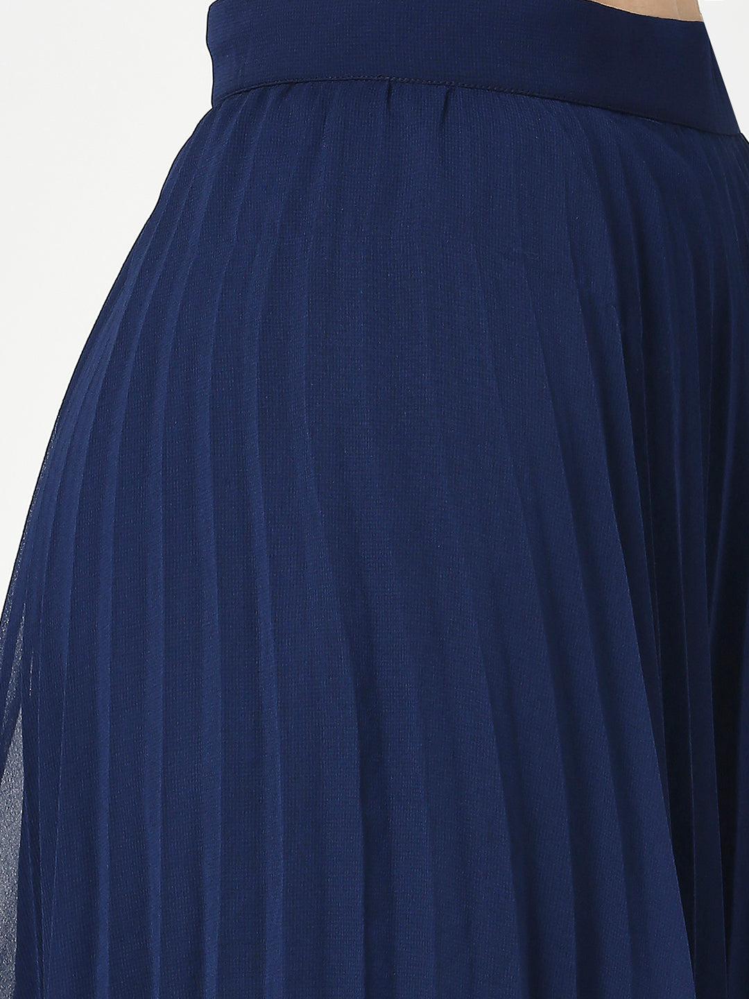 Navy Blue Pleated Midi Skirt