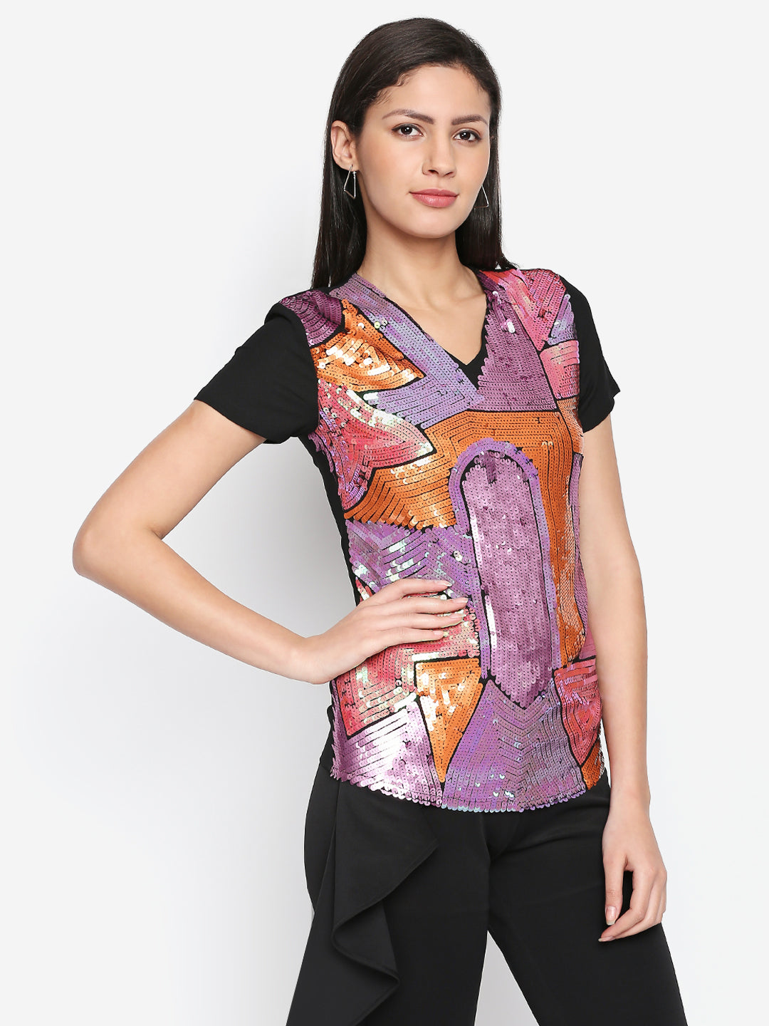 Multicoloured Embellished Georgette Top