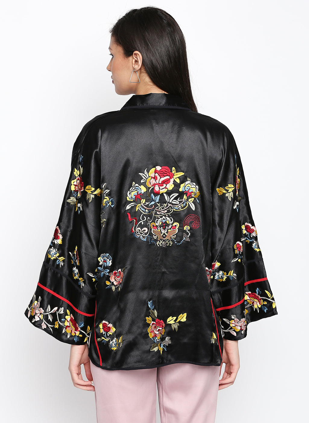 Black Thread Embroidered Kimono