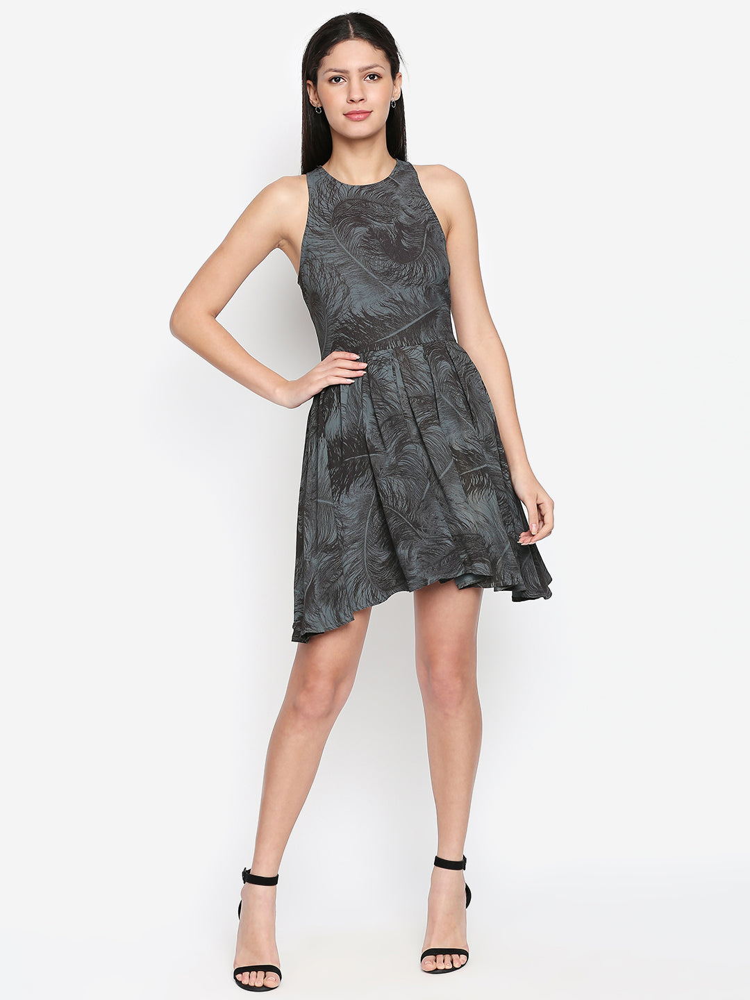 Grey Tropical Crepe Mini Dress