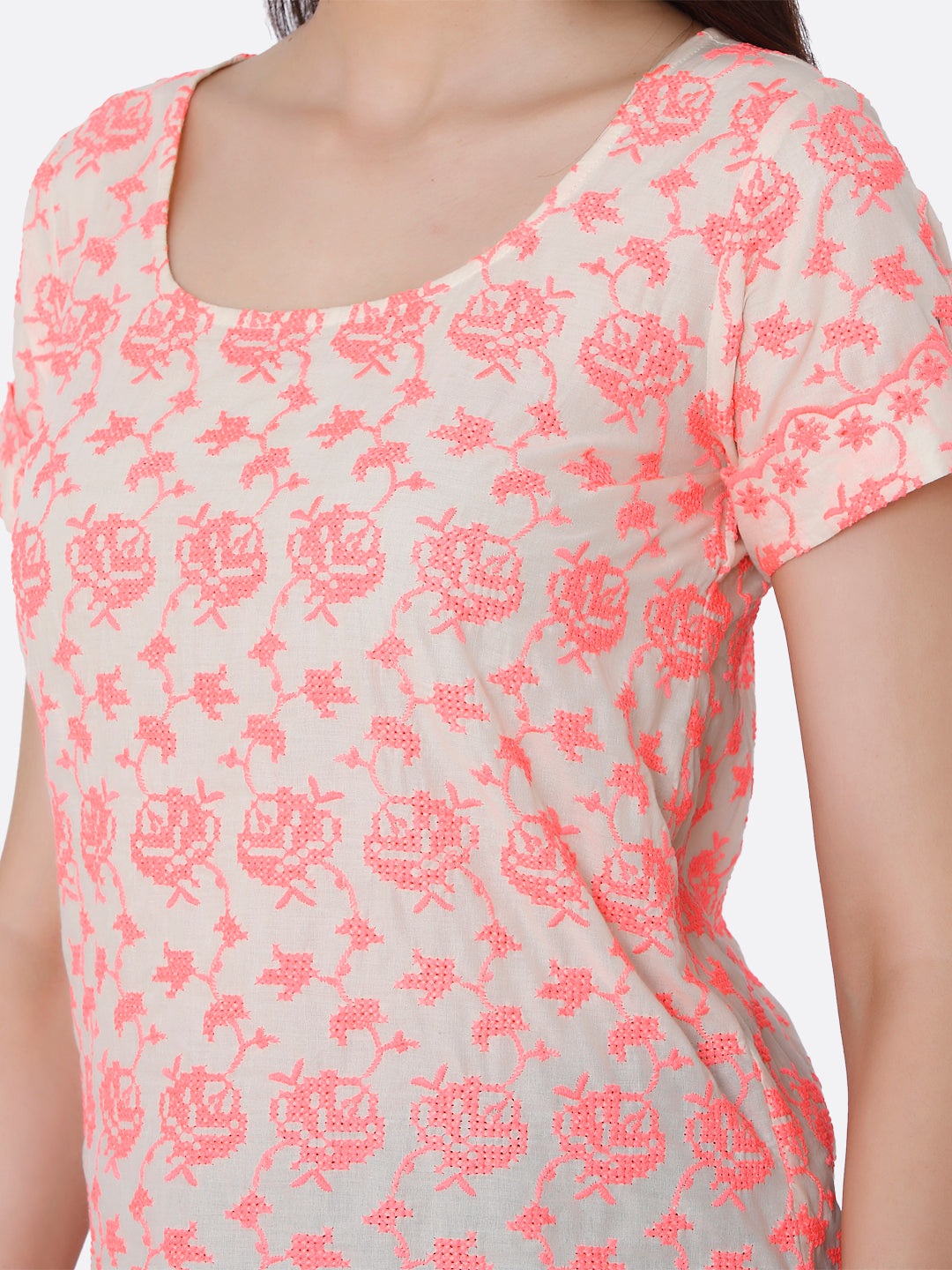 Orange Floral Embroidered Top