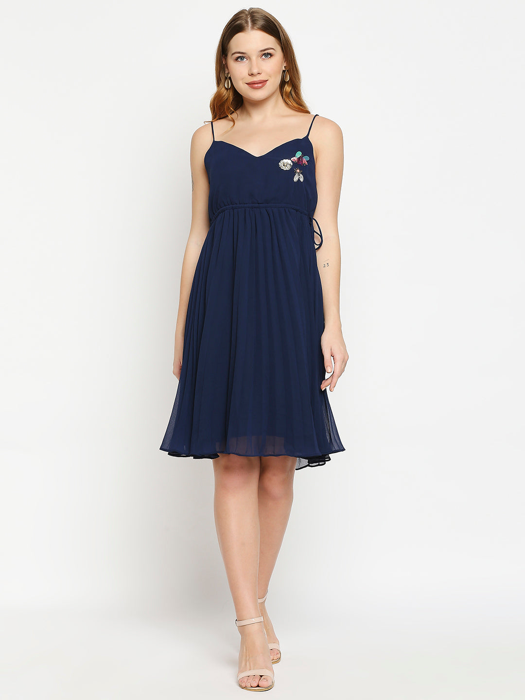 Navy Blue Georgette Empire Dress