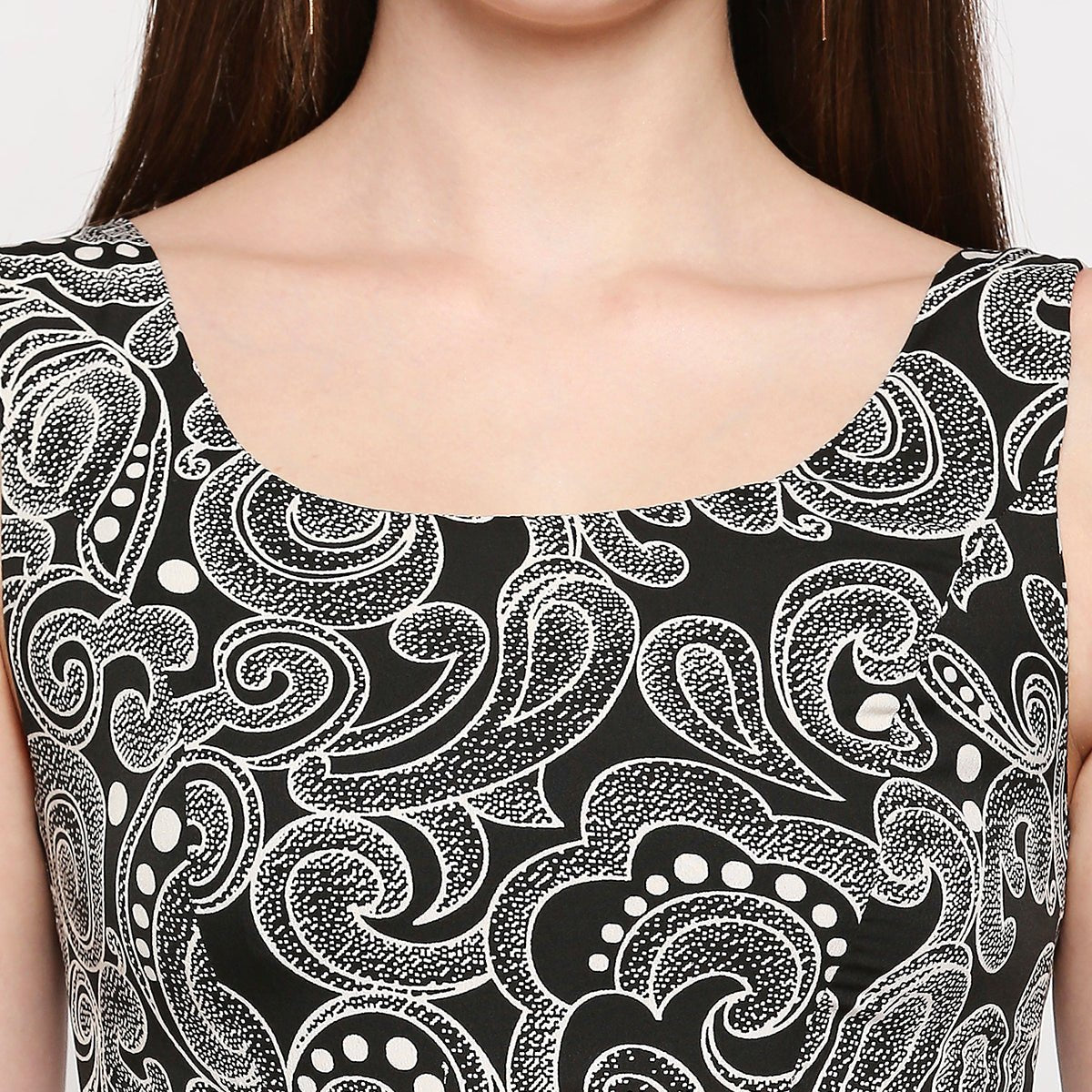 Black Abstract Print Sleeveless Dress - AaliyaIndia